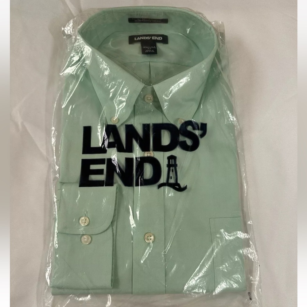 Lands' End Men's 16H34 Traditional Fit Aqua Mint Button Down Shirt Large